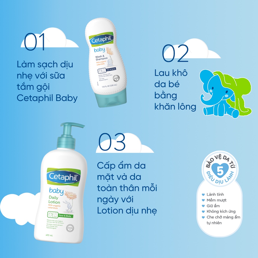 Sữa tắm gội dịu nhẹ cho bé Cetaphil Baby Wash &amp; Shampoo with Organic Calendula 230ml
