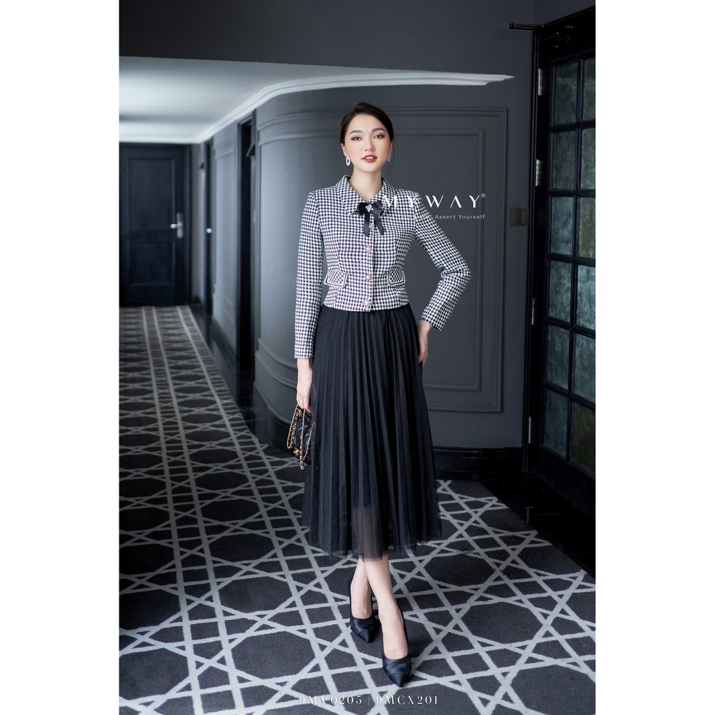 Áo Dạ Tweed Nữ MY WAY Dáng Ngắn Cài Nơ Sang Trọng 9MV0205 HT0