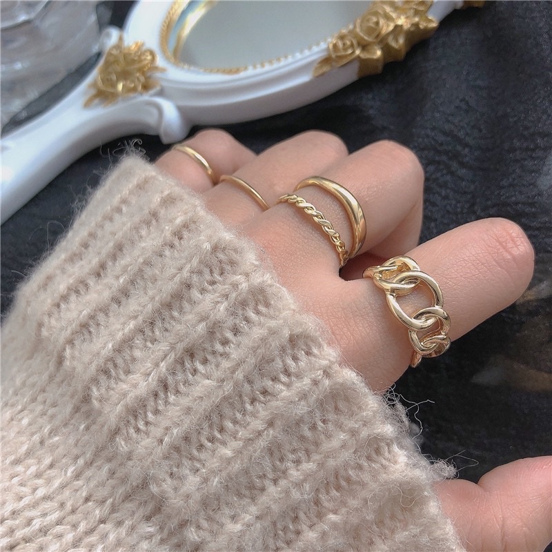 Set nhẫn nữ cá tính 5 món phong cách Hàn Quốc J59