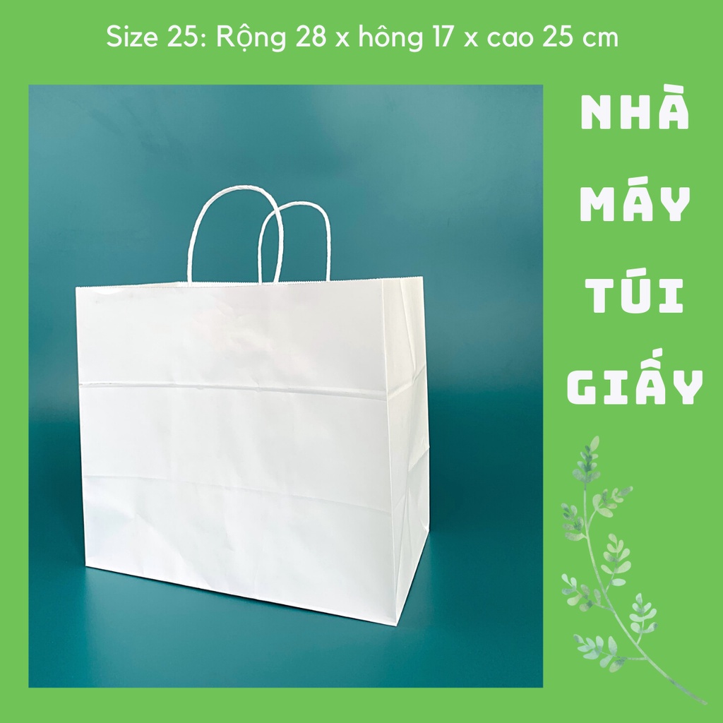 100 CHIẾC TÚI GIẤY KRAFT SIZE 25: 28x17x25 CM MÀU TRẮNG CÓ QUAI ( ẢNH THẬT)