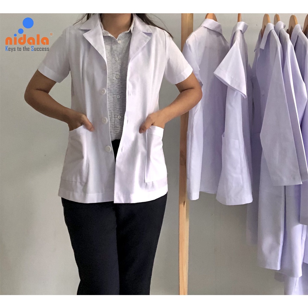 Áo blouse Nữ bigsize, size lớn tay ngắn, dáng ngắn dược sĩ, y tá, điều dưỡng Nidala đường may đẹp, sắc xảo