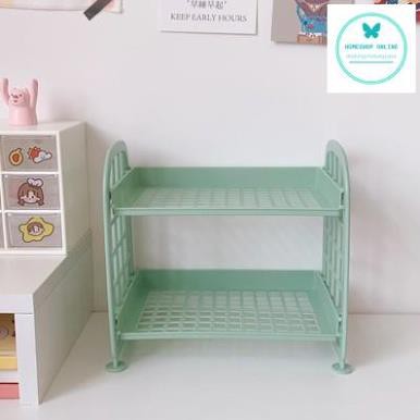 Kệ nhựa mini 2 tầng đựng đồ đa năng siêu xinh góc học tập tặng kèm sticker dán trang trí