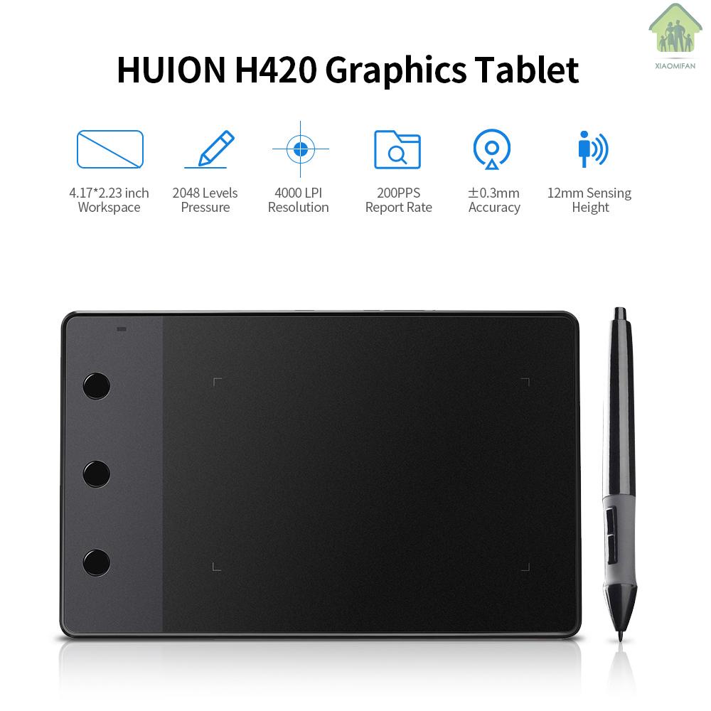 XM Huion H420 Professional Graphics Drawing Tablet with 3 Shortcut Keys 2048 Levels Pressure Sensitivity 4000LPI Pen Resolution