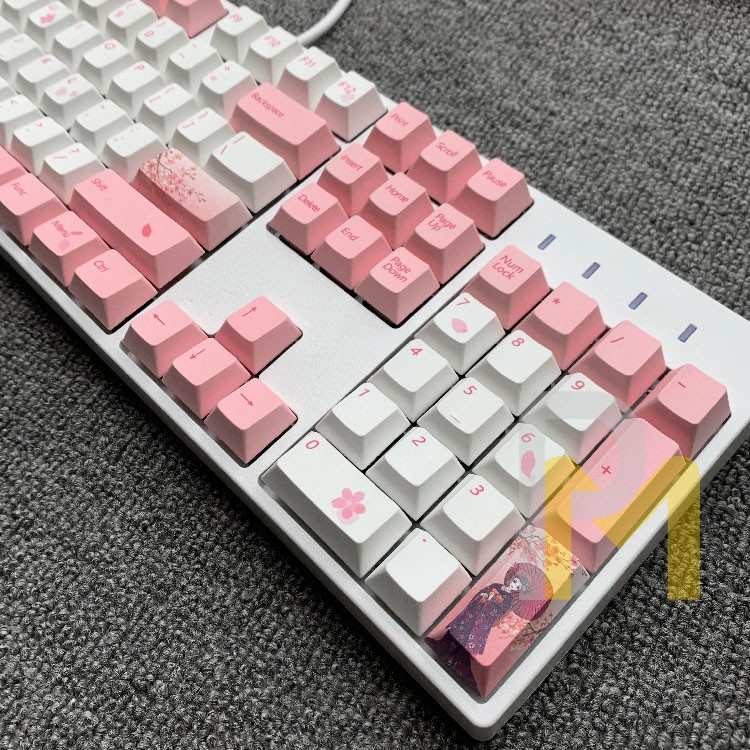 Keycap PBT SAKURA dyesub in 5 mặt Cao cấp gắn full phím 110 PCMASTER