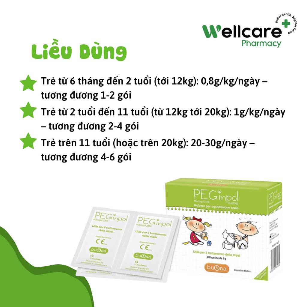 PEGinpol  - Dạng 20 gói giúp giảm táo bón cho bé, bột nhuận tràng trẻ em
