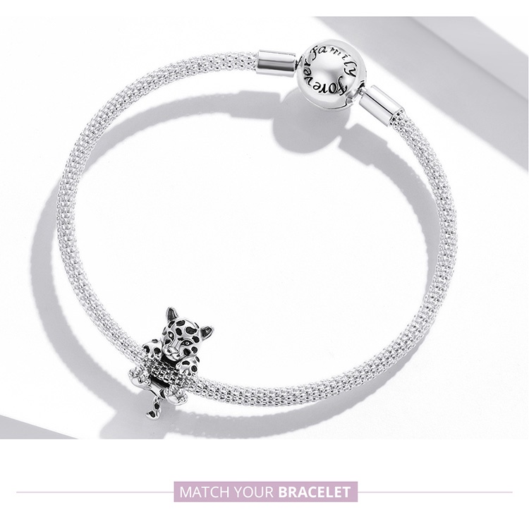 Phụ kiện BAMOER BSC556 bằng bạc 925 hình con báo nhỏ phù hợp làm vòng tay thời trang DIY