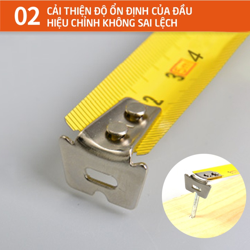 Thước dây tự động 8M TACTIX 235089, thước cuộn 8mx25mm, dây thép có vạch chia độ rõ ràng