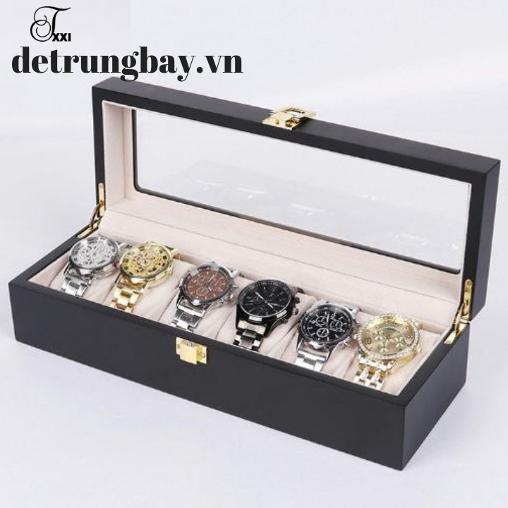 Hộp Đựng Đồng Hồ 6 Chiếc Bằng Gỗ Sơn Đen