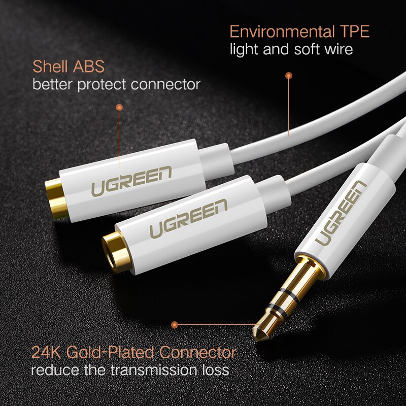 Ugreen Dây Cáp Tách Âm Thanh Tai Nghe 3.5mm 1Male Sang 2 Female Cho iPhone Samsung