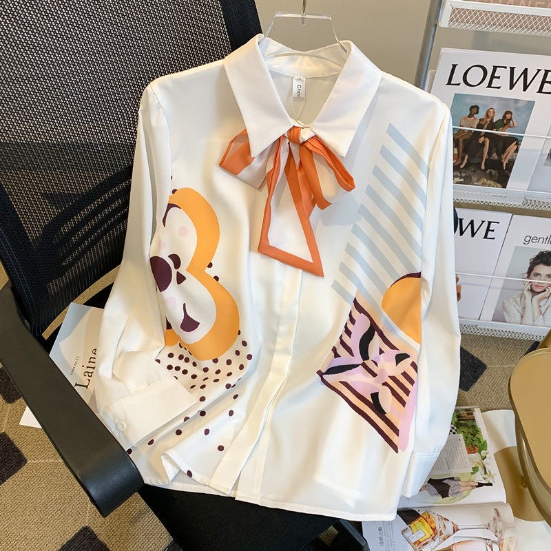 Áo Sơ Mi Voan Dài Tay Thắt Nơ Màu Sắc Tương Phản Thời Trang Mùa Thu