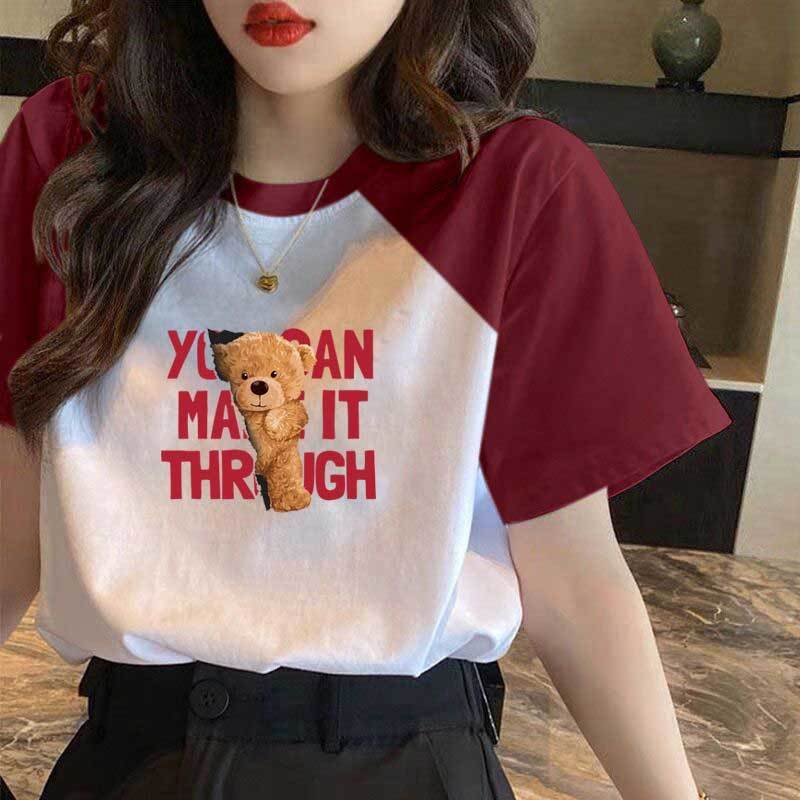 Áo Thun Raglan Tay Ngắn Dáng Rộng Che Phủ Bụng Thời Trang Dành Cho Nữ