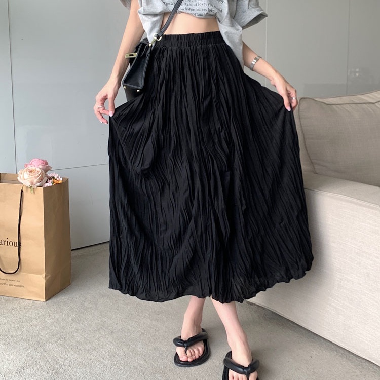 Chân váy SUXI dáng chữ A lưng cao màu trơn phong cách Hàn Quốc thời trang cho nữ