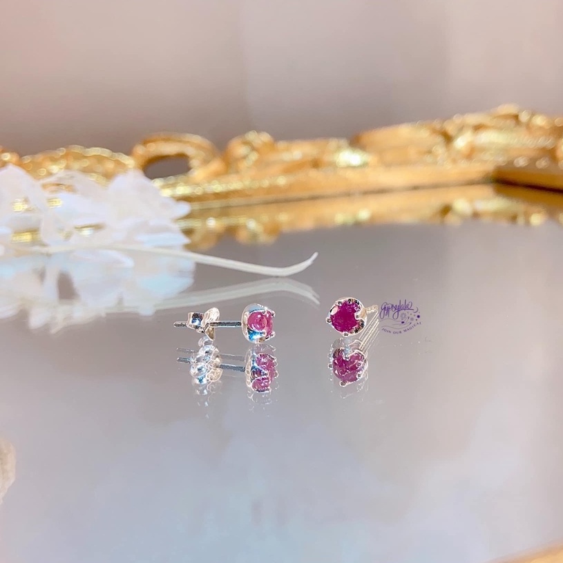 Bông Tai Đá Ruby Hồng Thiên Nhiên Tượng Trưng Tình Yêu SP003236 Gypsy.lala