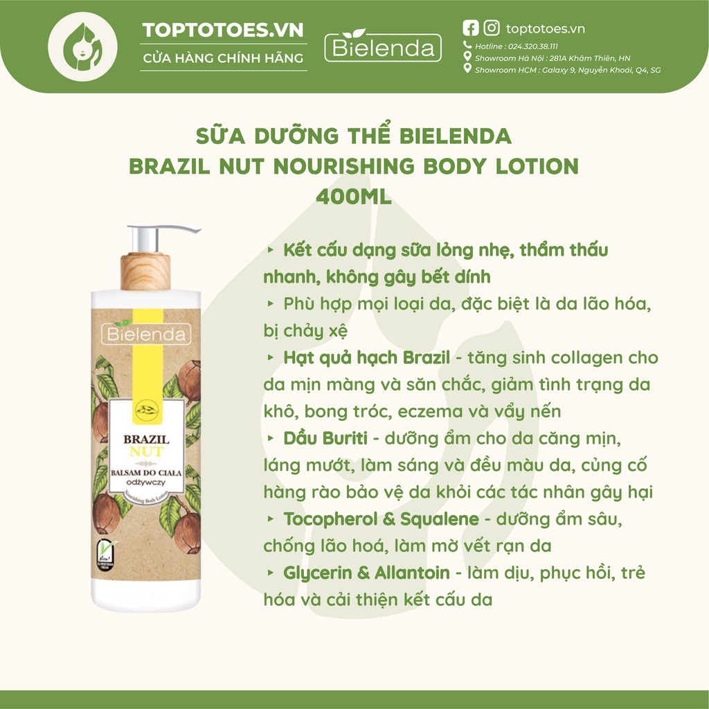 Dưỡng thể Bielenda Coconut Oil &amp; Brazil Nut dưỡng ẩm sâu, làm sáng và trẻ hóa da 250ml/400ml