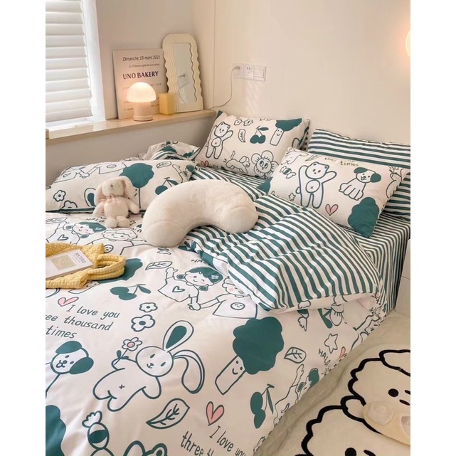 Set Bộ Vỏ Chăn Ga Cotton Living, Hoạ Tiết Gấu Giáng Sinh Dễ Thương_shinbedding