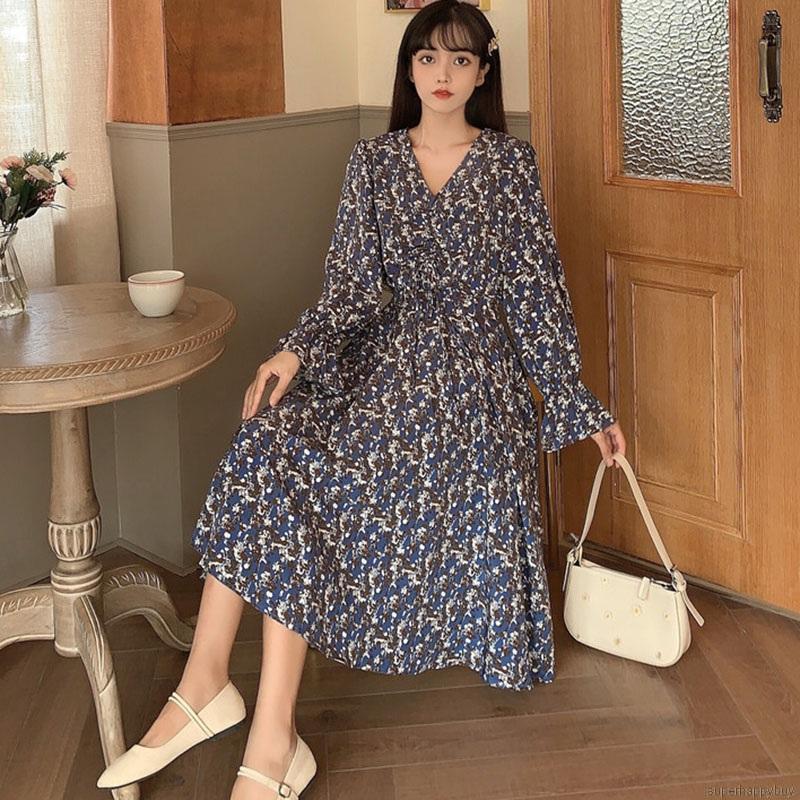 Đầm voan dài tay hoạ tiết hoa thiết kế thanh lịch cho nữ
