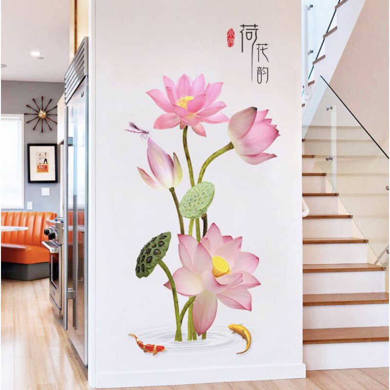 Decal dân tường hoa sen hồng 01 GS9568