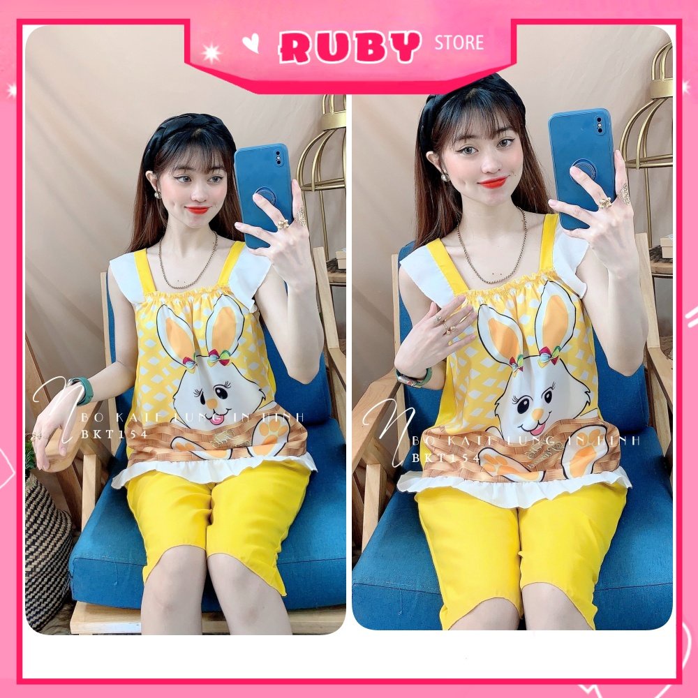 Đồ bộ nữ mặc nhà chất kate mềm mịn mát in hình thỏ hoạt hình dễ thương BKT154