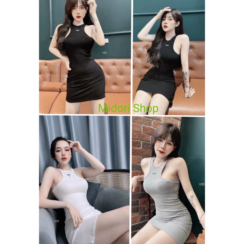 Đầm body ba lỗ in chữ YES chất thun gân dày dặn có 3 màu y hình MIDORI247