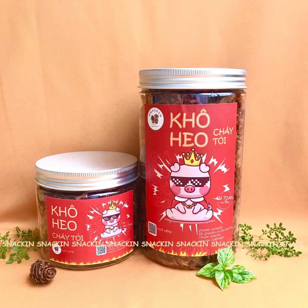 Khô heo cháy tỏi, heo ướt tỏi siêu ngon SNACKIN, hũ pet, ăn vặt Hà Nội