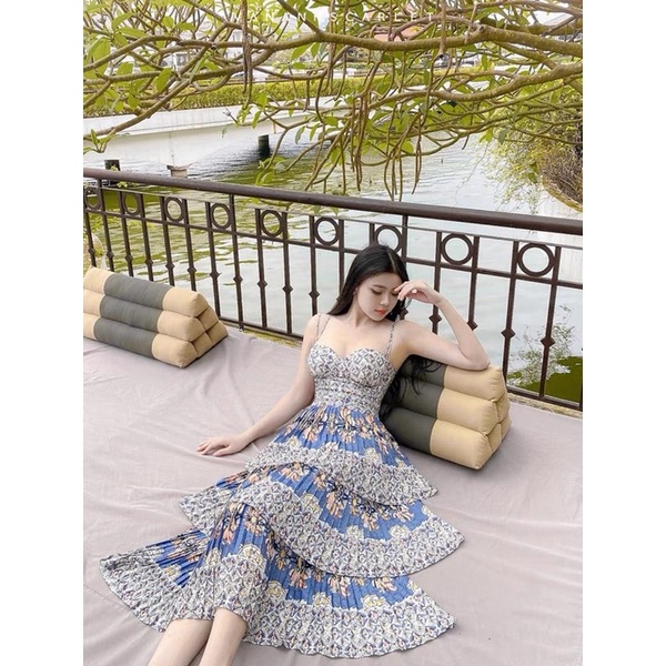 Đầm Maxi 2 Dây Đi Biển, Váy Maxi Dập Ly IVA06, Chất  Lụa Dập Ly, Họa Tiết Thổ Cẩm, Cho Dáng Dài Miên Man