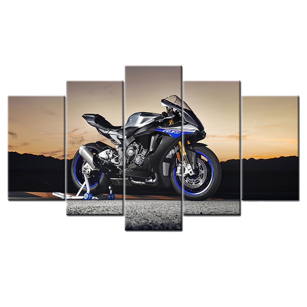 Bộ 5 Tranh Vải Canvas Treo Tường Hình Xe Mô Tô Trang Trí Nhà Cửa