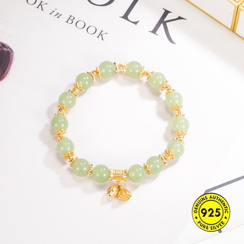 Vòng Tay Mạ Vàng 18K Đính Hạt Ngọc Bích Chống Thấm Nước Dễ Lên Màu
