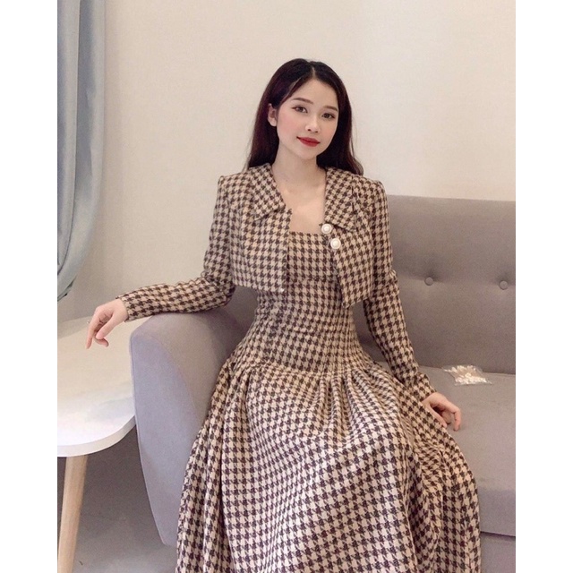 Set váy dạ 2 dây kèm khoác (có ảnh thật măc canh) | BigBuy360 - bigbuy360.vn