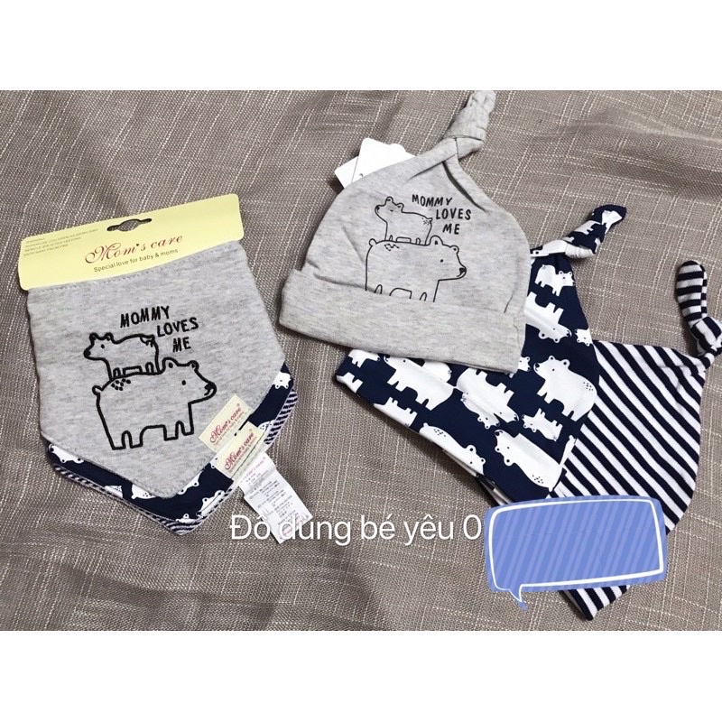 Khăn/Yếm tam giác bấm cúc dành cho bé sơ sinh  set 3c Momcare cho bé