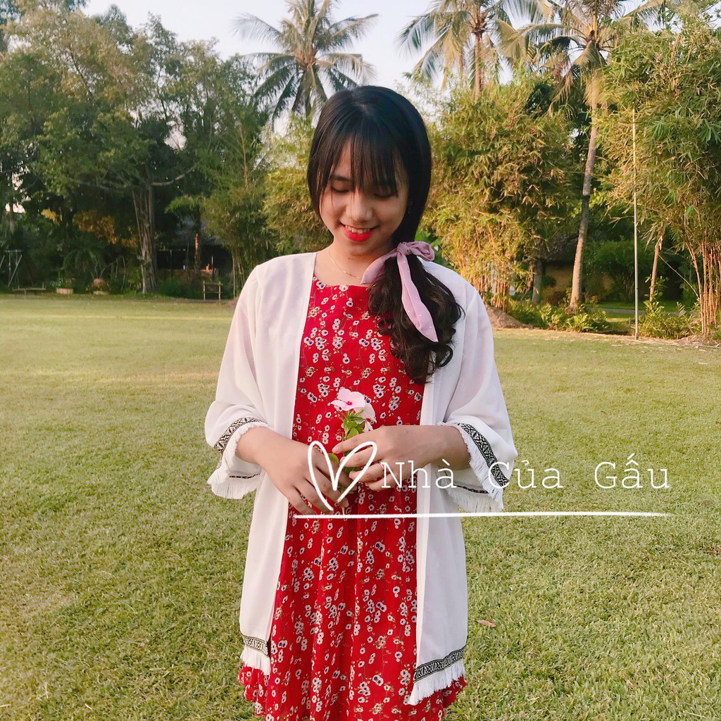 Áo khoác kimono voan thổ cẩm đi biển đẹp mê ly luôn