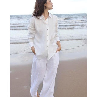 Set bộ SLINEN - áo sơ mi dài tay Linen Tưng Premium kèm quần ống rộng, form suông không kén dáng mặc