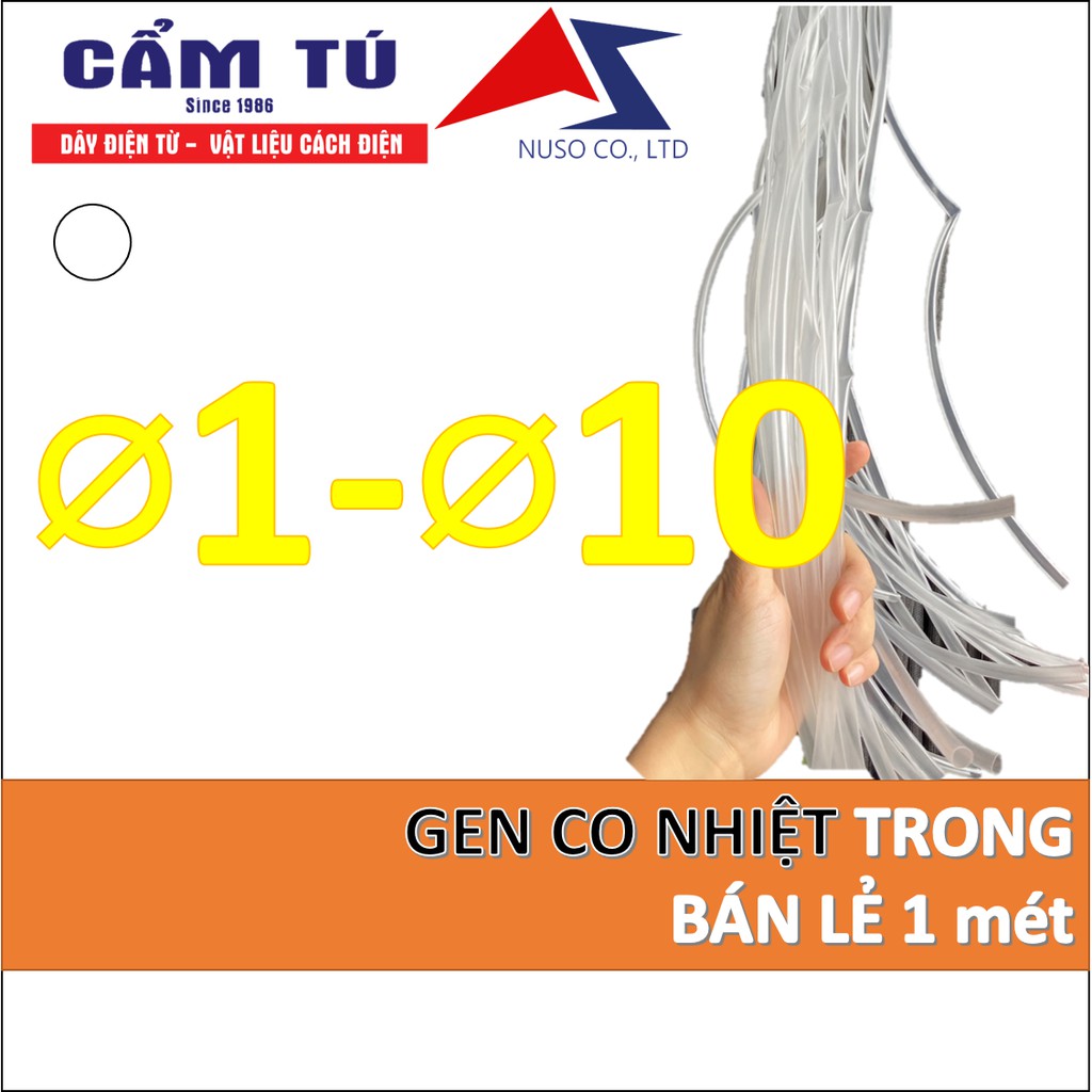Ống dây gen co nhiệt cách điện TRONG đủ kích thước từ 1-2-3-4-5mm