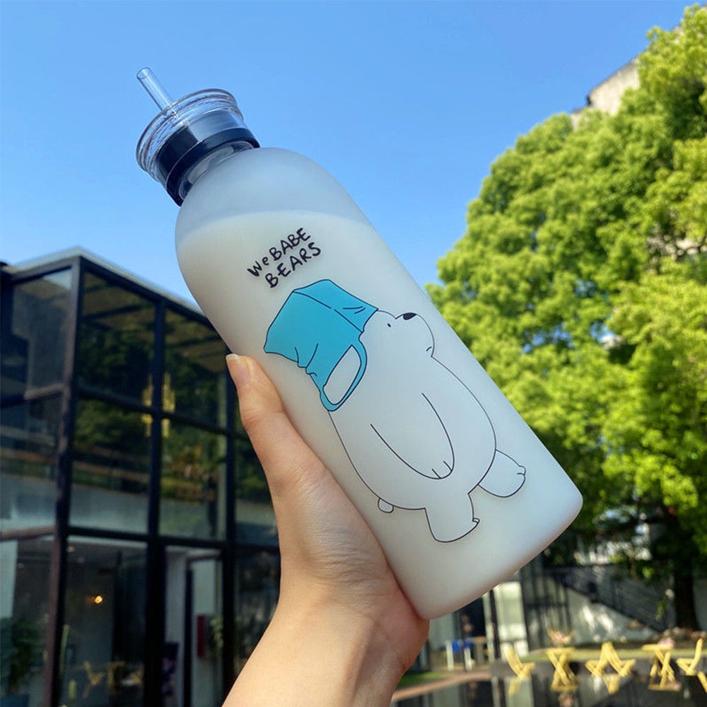 Bình Nước Nhựa Trong Suốt Hình Gấu Đáng Yêu Dung Tích 1000ML Có Ống Hút Tiện Dụng