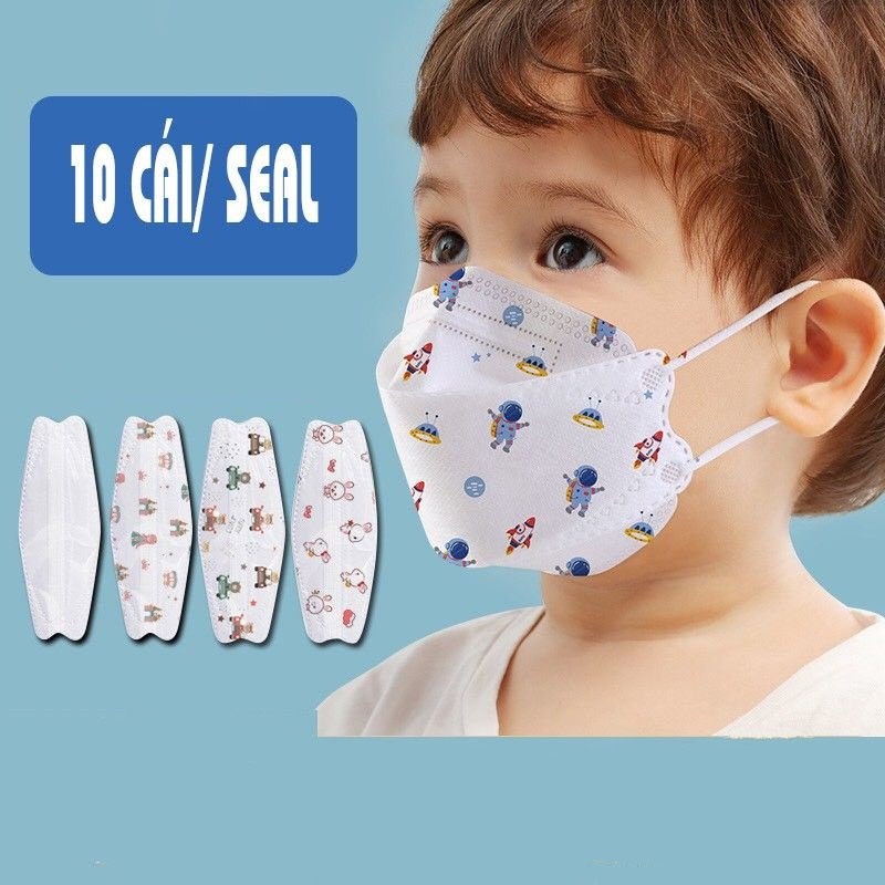 Túi 10 cái khẩu trang y tế 4D cao cấp trẻ em 3 lớp kháng khuẩn