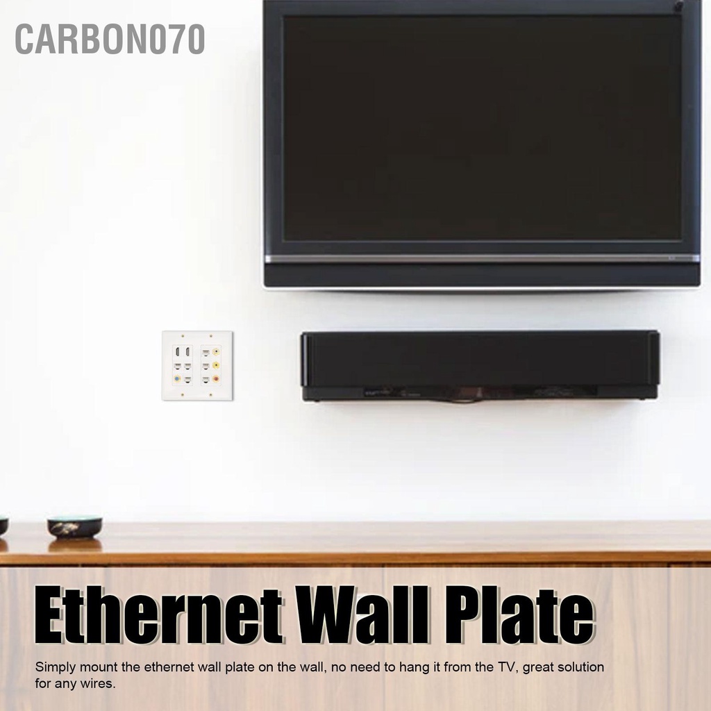 Carbon070 Ethernet Wall Plate HD Multimedia Interface CAT6 TV F Head RCA Coax Wallplate for Home Office Hotel