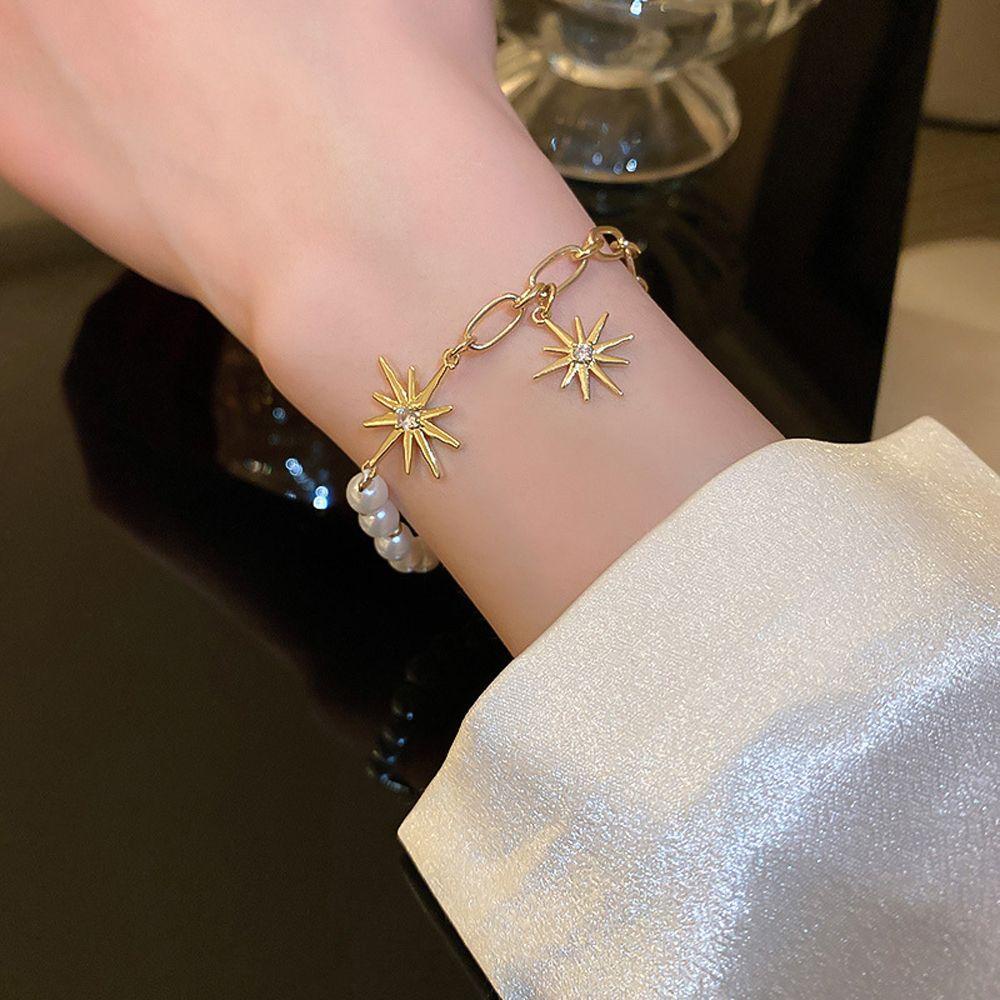 QQMALL Vòng Tay Hoa Hướng Dương Khóa Chữ Thập Phong Cách Baroque Đơn Giản Ngọt Ngào