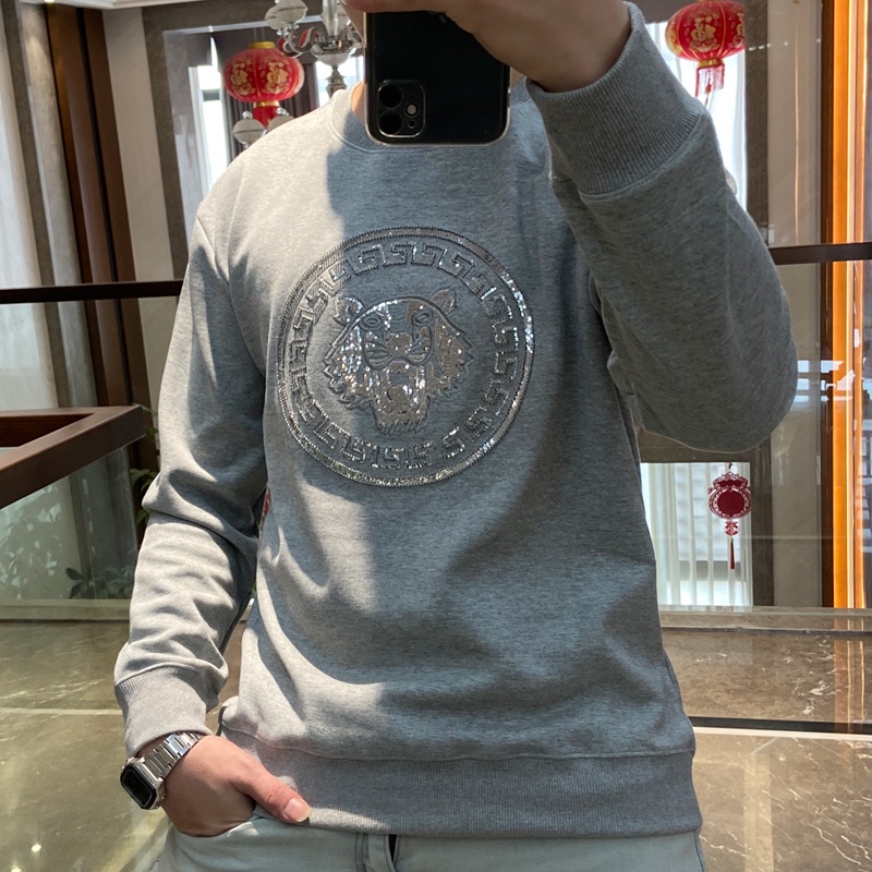 Áo Thun Nam Dài Tay Thêu Hình Đầu Hổ Phong Cách Châu Âu Cao Cấp