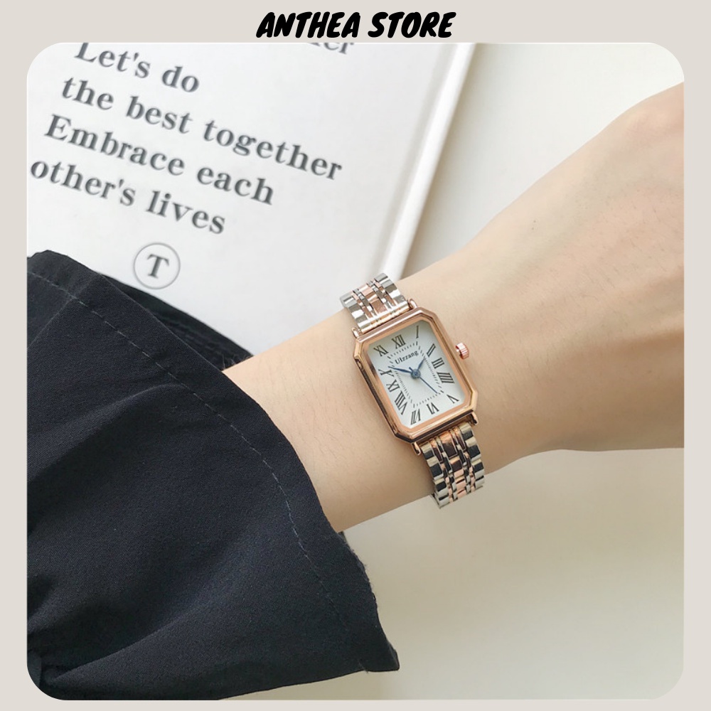 Đồng hồ nữ Ulzzang mặt vuông dây kim loại vàng hồng số la mã sang trọng ULV02 | BigBuy360 - bigbuy360.vn