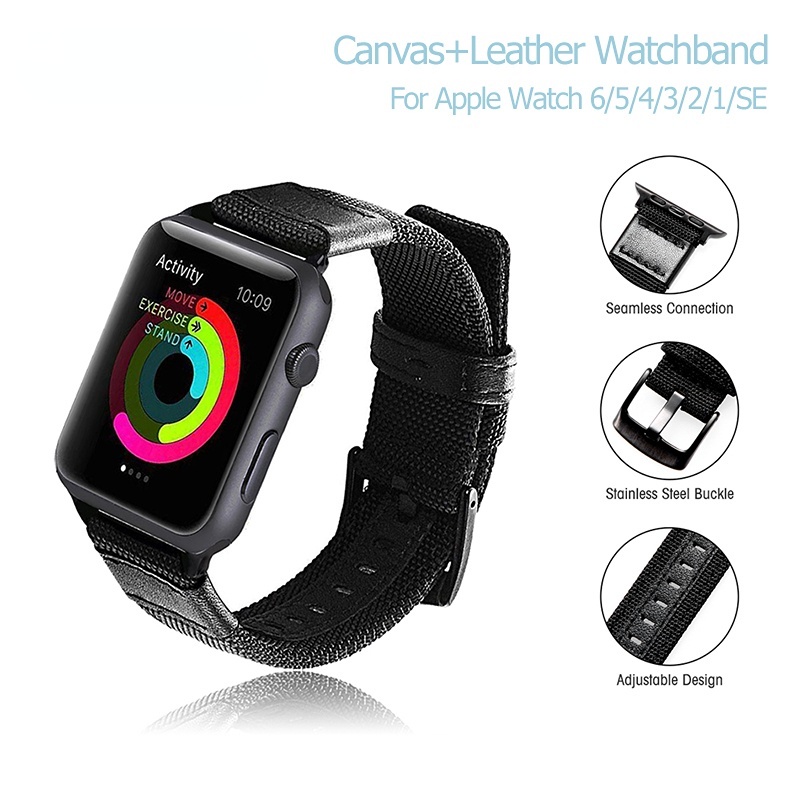 Dây Đeo Vải Canvas Thay Thế Cho Đồng Hồ Thông Minh Apple Watch 7 6/SE/5/4/3/2/1 38mm 40mm/SE/6/5/4/3/2 42mm 44mm 41mm 45mm