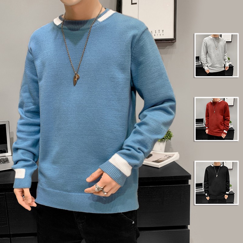 áo len Cổ Tròn Tay Dài Dáng Rộng Phong Cách Hàn Quốc Thời Trang Thu Đông Cho Nam Giới Áo Sweater đi học