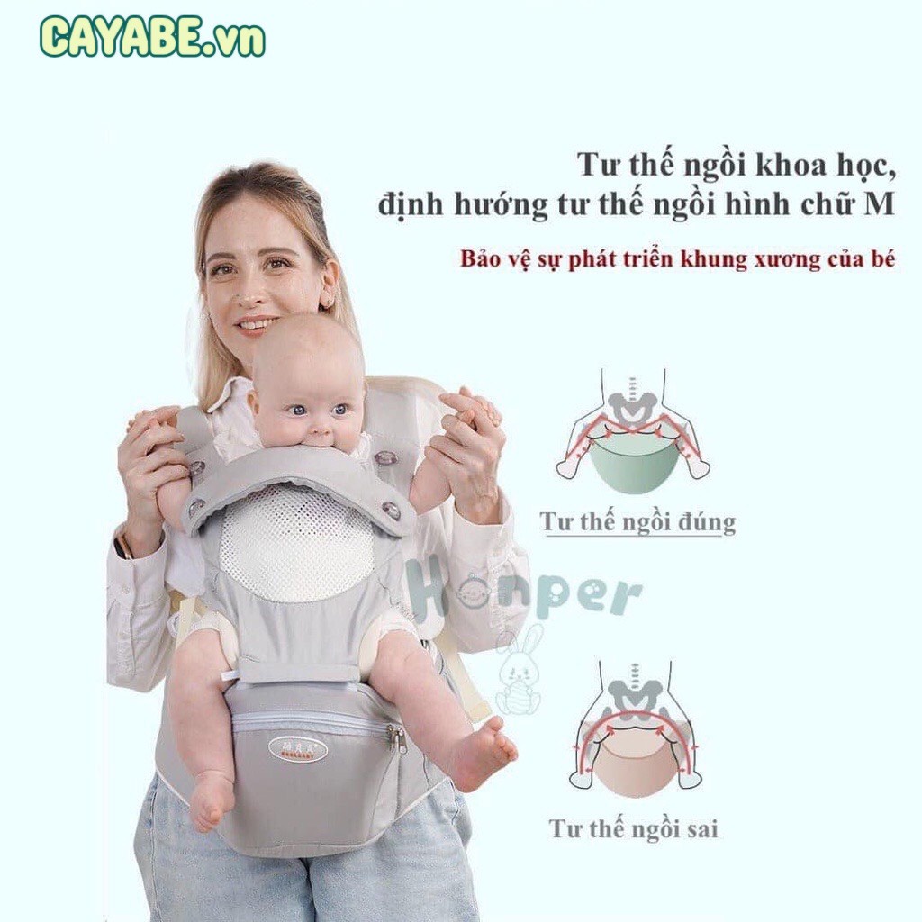 Địu ngồi cho bé 9 tư thế có đỡ cổ, êm mềm, chống chân vòng kiềng Honper cao cấp (sơ sinh - 4 tuổi)