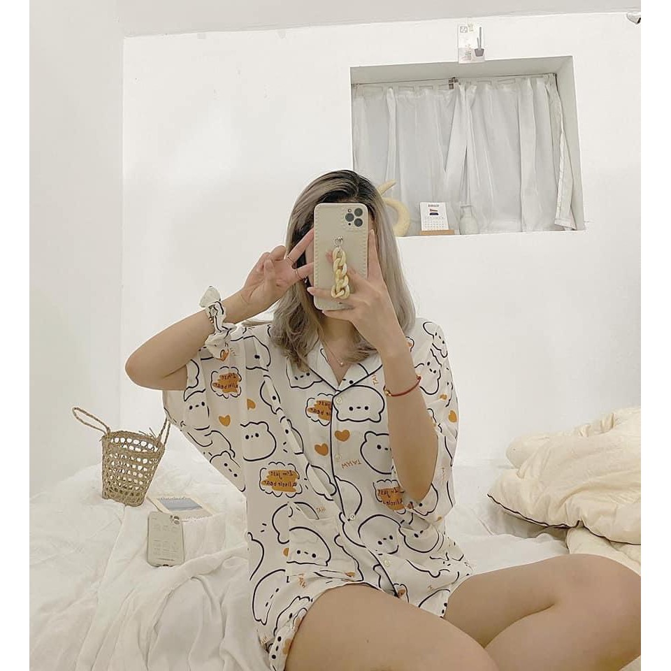 [ẢNH THẬT/VIDEO] Bộ ngủ áo sơ mi cánh dơi cộc tay quần ngố pijama hình cute ngủ mặc ở nhà SIÊU HOT 2021 ♥