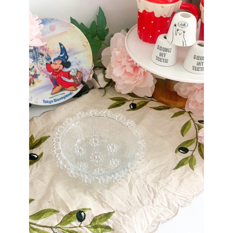 Gốm nhật - bộ chén thuỷ tinh gồm 1 chén và 1 dĩa lót, miệng chén 14, cao 4cm