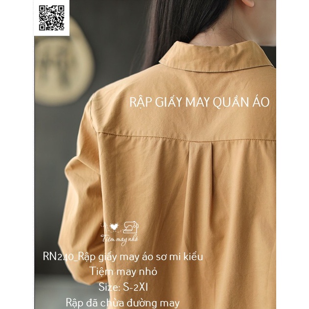 RN240_Rập giấy may áo sơ mi dài tay cổ sen nữ