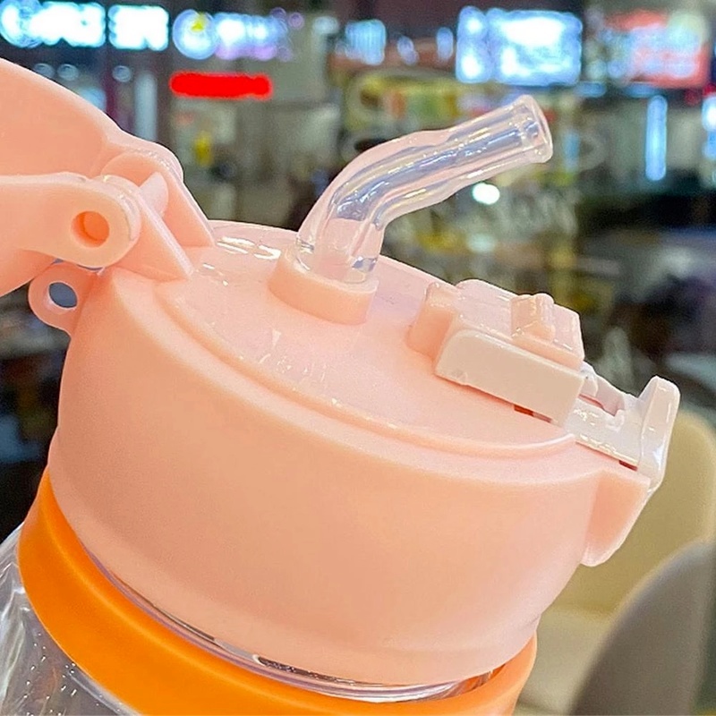 Bình Nước Dung Tích Lớn 600Ml Chống Tràn Kèm Ống Hút Và Dây Đeo Họa Tiết Hoạt Hình Cho Trẻ Em