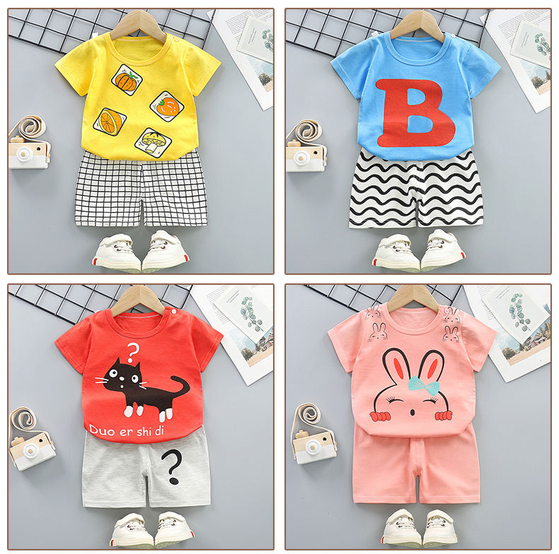 Set Đồ 2 Món Gồm Áo Thun Tay Ngắn In Hình Hoạt Hình + Quần Ngắn Cho Bé Sơ Sinh