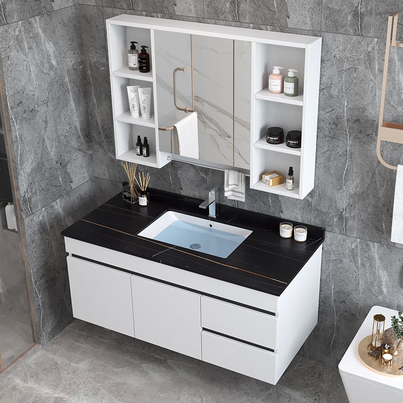 Phòng tắm bắc âu gỗ đặc tủ chậu rửa kết hợp trang điểm gương đơn giản1 | BigBuy360 - bigbuy360.vn