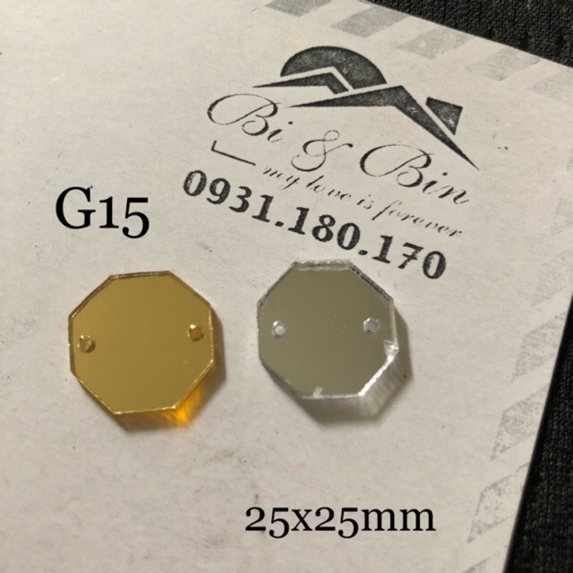 G305 - 10 Viên Đá Gương Đính Kết Cao Cấp - Bát giác 25x25mm