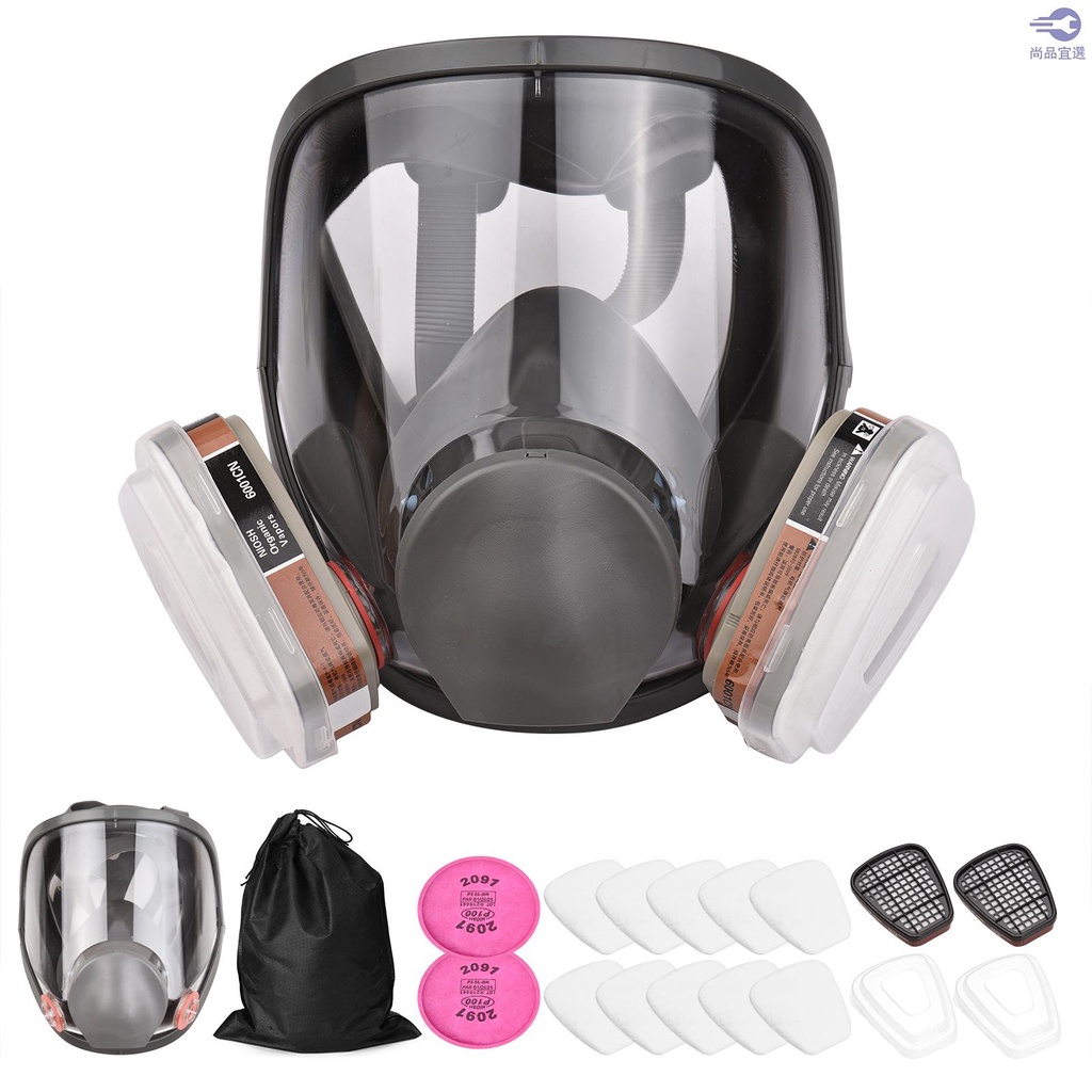 (Hình Ảnh Cơ Thể 6800 18 Trong 1 Mặt Nạ Bảo Vệ Bằng Khí Gas Tầm Nhìn Lớn 1 Mặt Nạ Chính + 2 Mặt Nạ Silicone Cỡ Lớn Hộp Lọc 3 Hộp + 2 Nắp Bộ Lọc + 10 Bông Lọc +