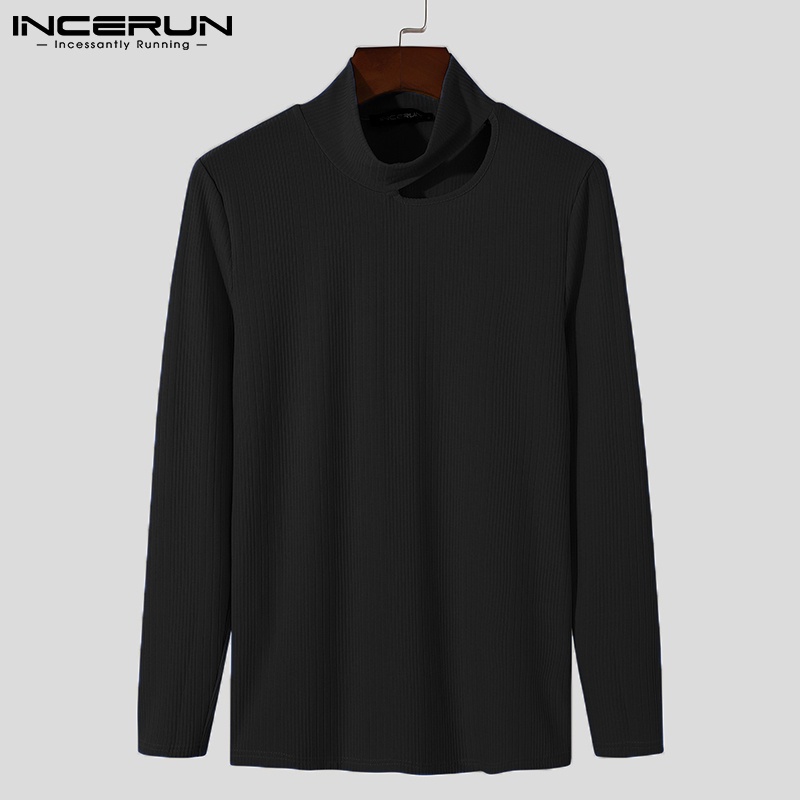 Áo thun INCERUN tay dài cổ cao khoét rỗng thời trang dành cho nam